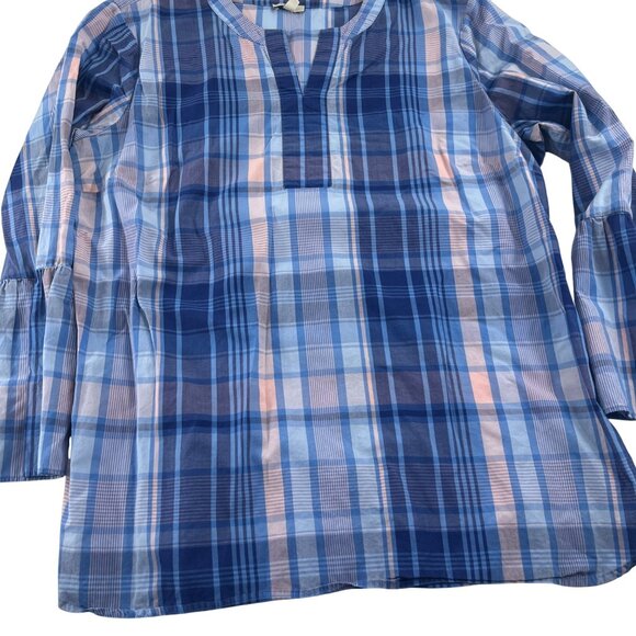 Womens Talbots Plaid Tunic Top Blue & Pink Long Sleeve Large - Picture 2 of 6